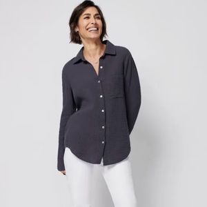 Like New Faherty Heathered Black Dream Cotton Gauze Elise Button-Down Shirt - XS